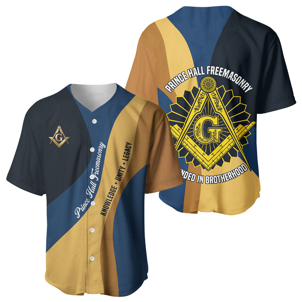 Prince Hall Freemasonry Baseball Jersey Square and Compasses Gold Blue Geometric