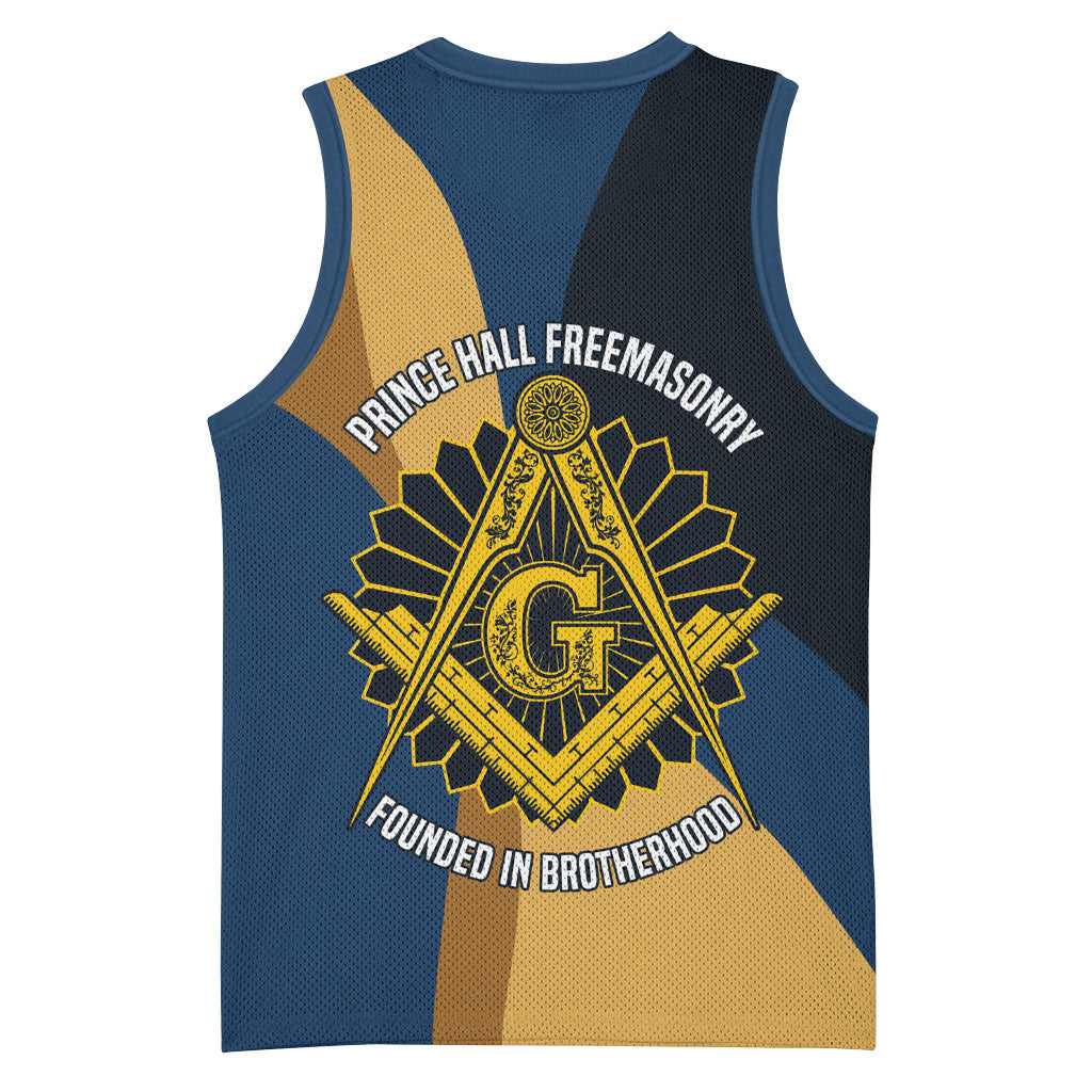 Prince Hall Freemasonry Basketball Jersey Square and Compasses Gold Blue Geometric