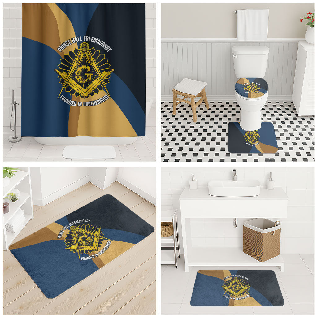 Prince Hall Freemasonry Bathroom Set Square and Compasses Gold Blue Geometric