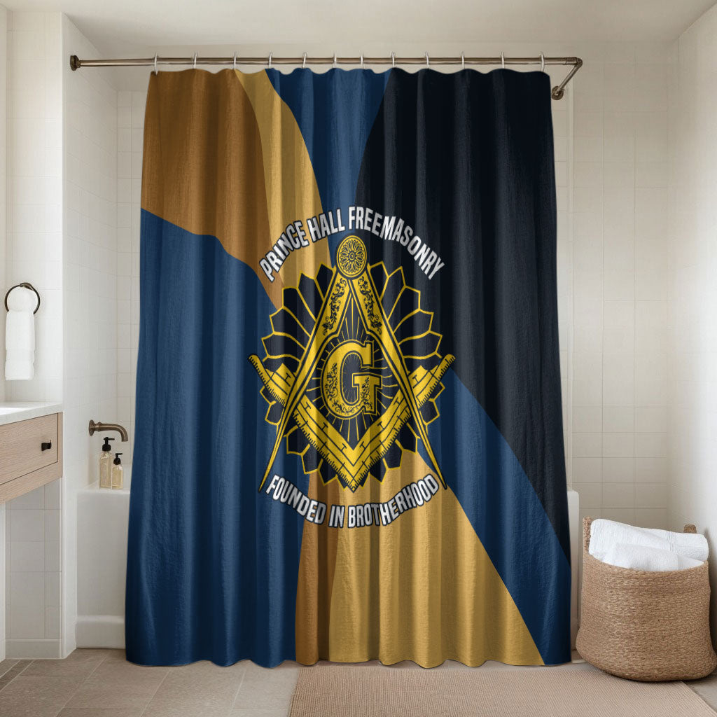 Prince Hall Freemasonry Bathroom Set Square and Compasses Gold Blue Geometric