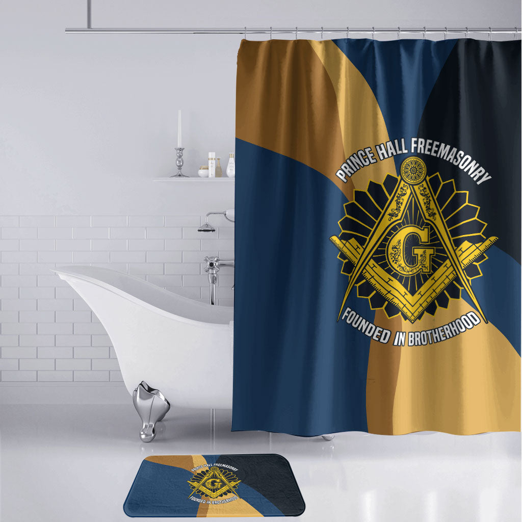 Prince Hall Freemasonry Bathroom Set Square and Compasses Gold Blue Geometric
