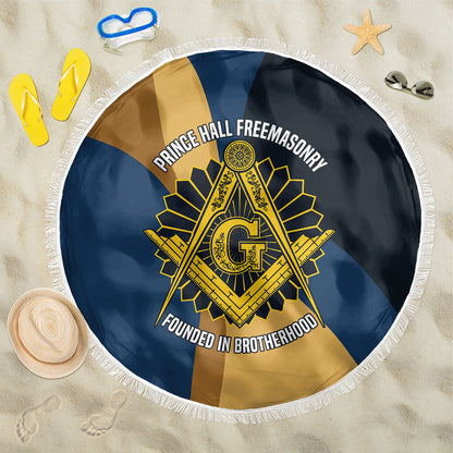 Prince Hall Freemasonry Beach Blanket Square and Compasses Gold Blue Geometric