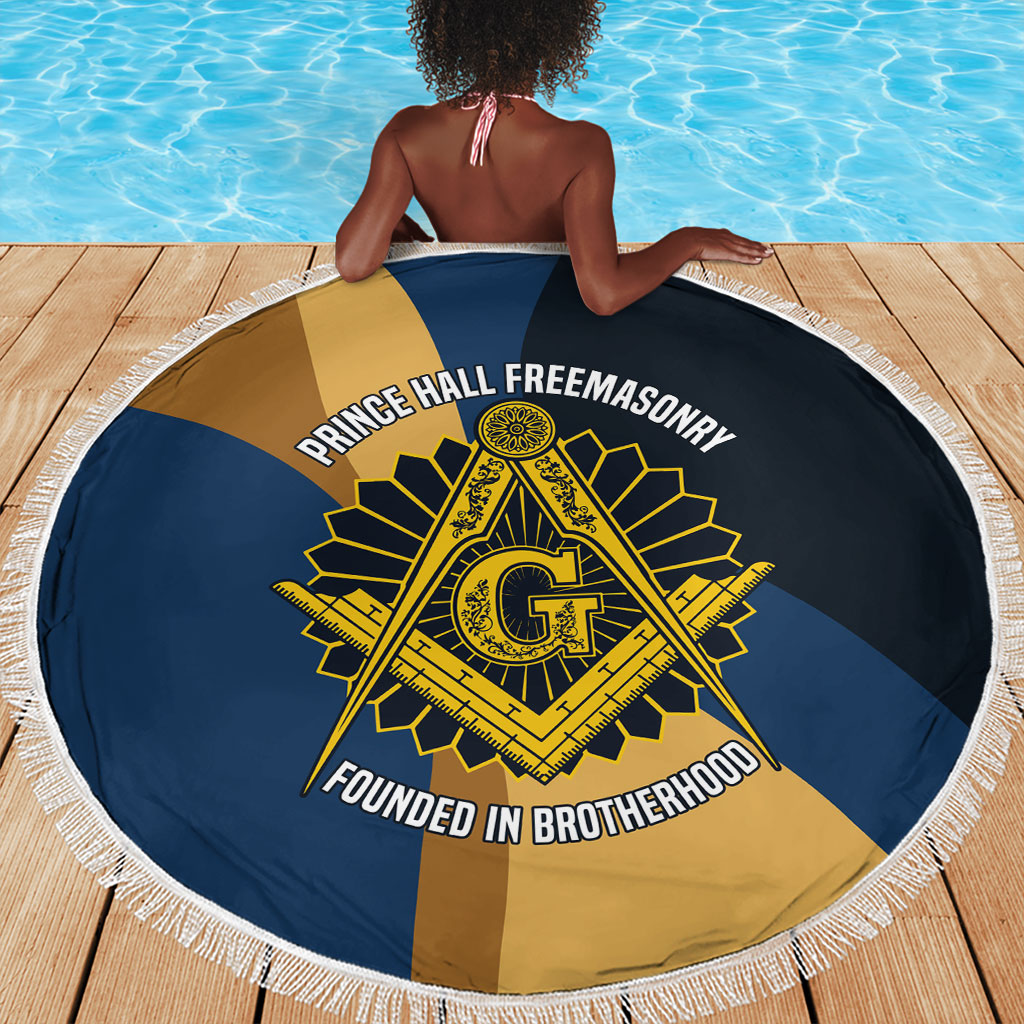 Prince Hall Freemasonry Beach Blanket Square and Compasses Gold Blue Geometric