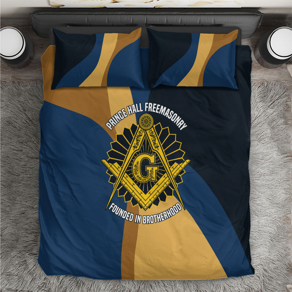 Prince Hall Freemasonry Bedding Set Square and Compasses Gold Blue Geometric