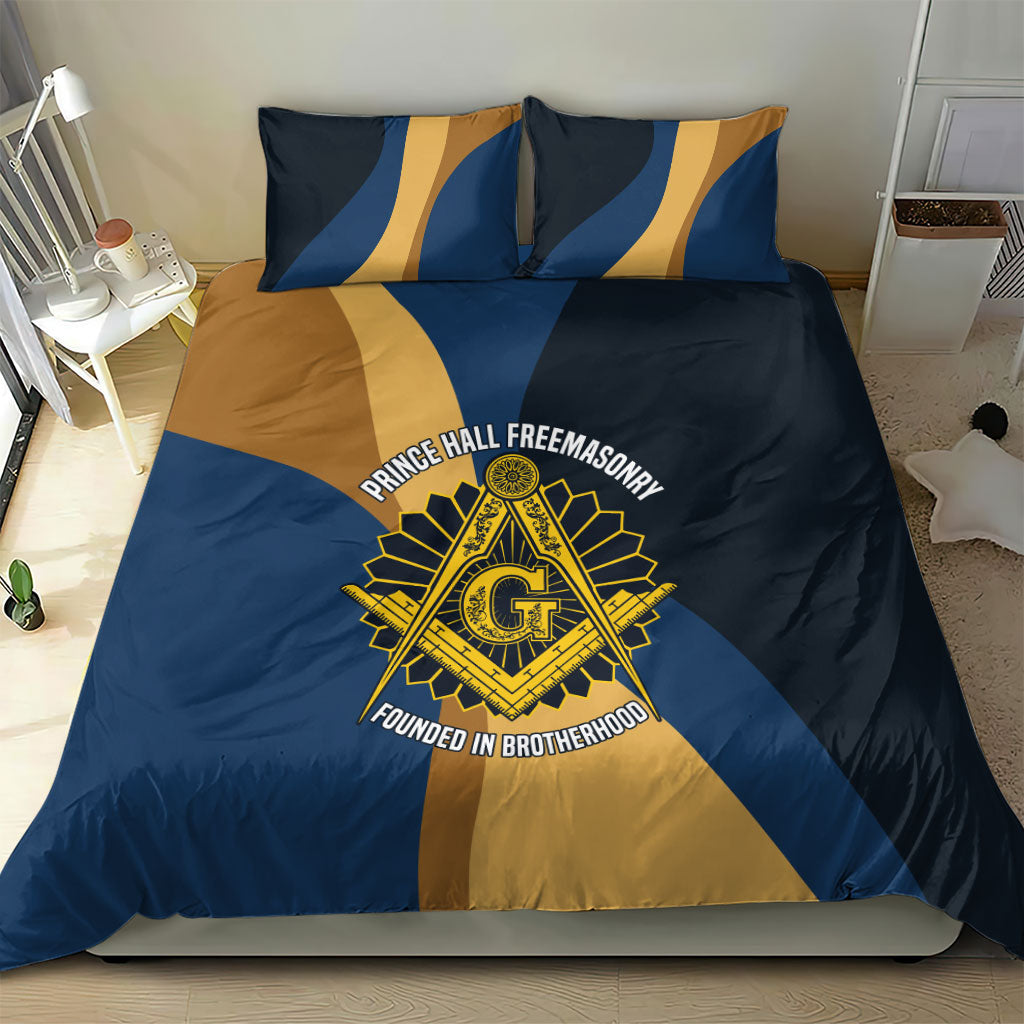 Prince Hall Freemasonry Bedding Set Square and Compasses Gold Blue Geometric