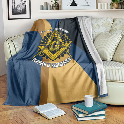 Prince Hall Freemasonry Blanket Square and Compasses Gold Blue Geometric