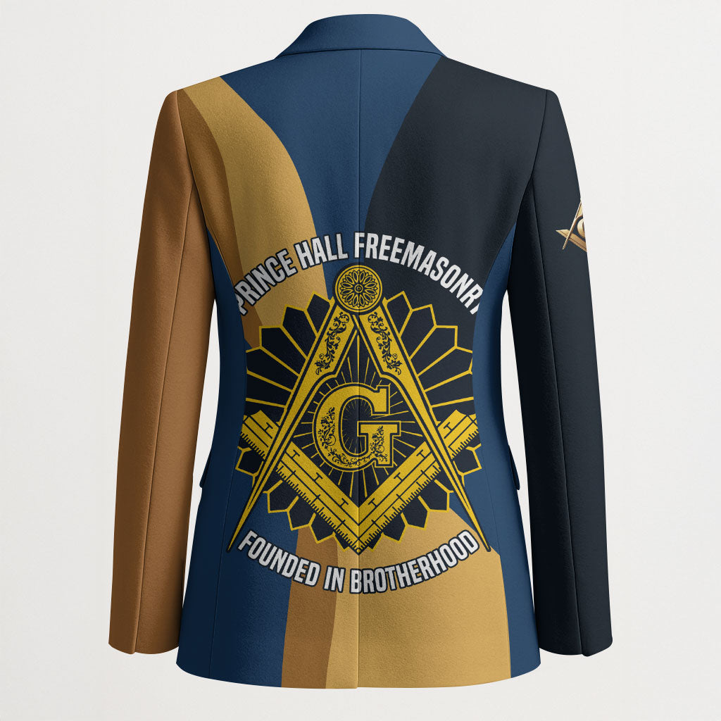Prince Hall Freemasonry Blazer Square and Compasses Gold Blue Geometric
