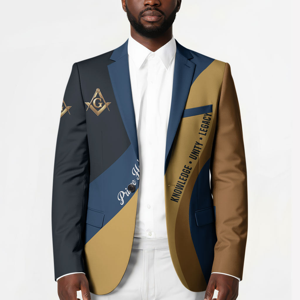 Prince Hall Freemasonry Blazer Square and Compasses Gold Blue Geometric