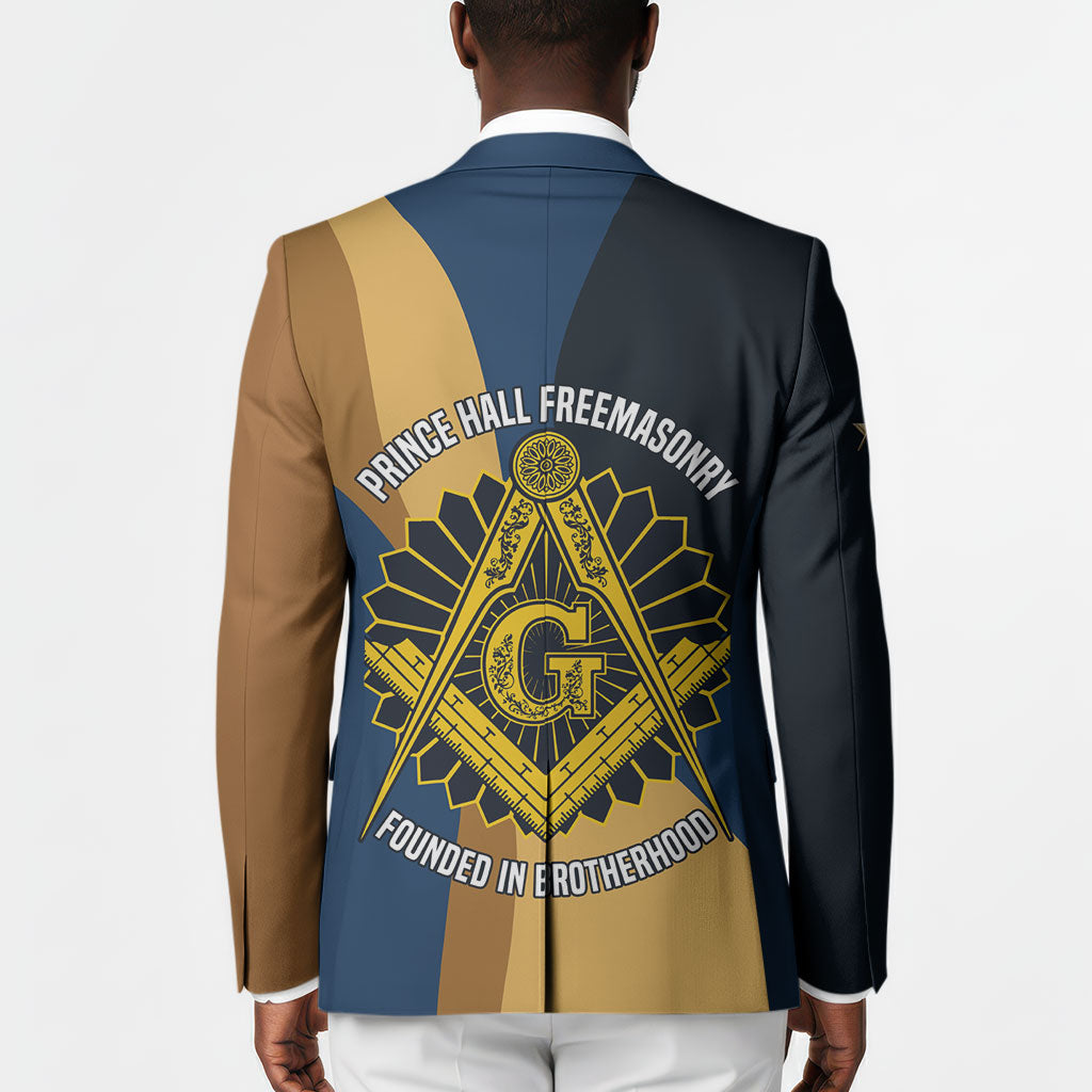 Prince Hall Freemasonry Blazer Square and Compasses Gold Blue Geometric