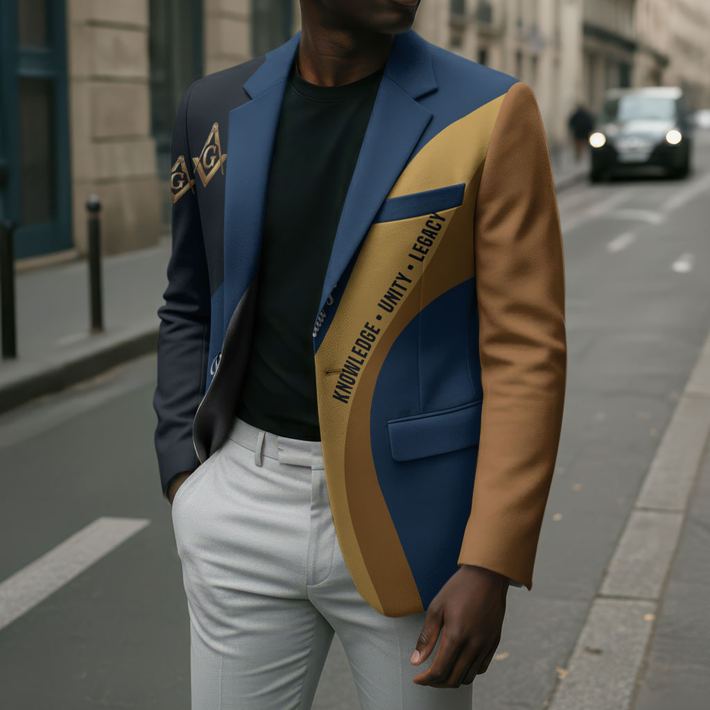 Prince Hall Freemasonry Blazer Square and Compasses Gold Blue Geometric