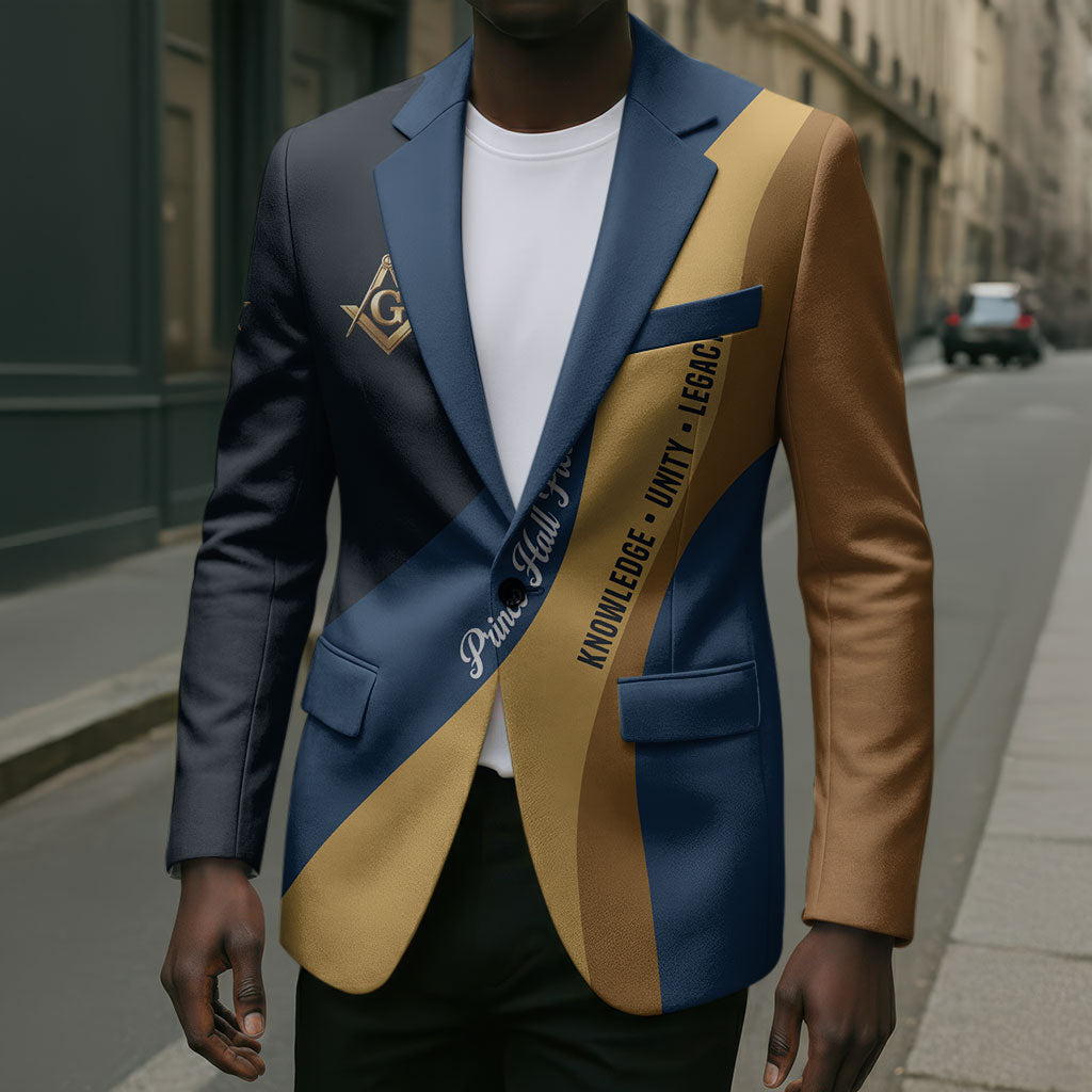 Prince Hall Freemasonry Blazer Square and Compasses Gold Blue Geometric