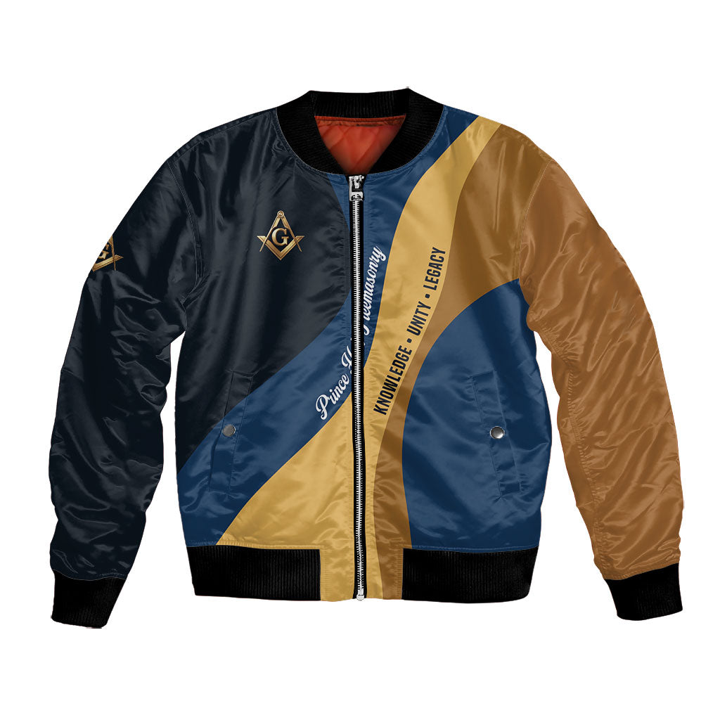 Prince Hall Freemasonry Bomber Jacket Square and Compasses Gold Blue Geometric