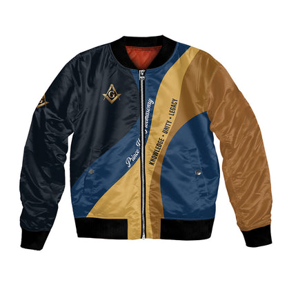 Prince Hall Freemasonry Bomber Jacket Square and Compasses Gold Blue Geometric
