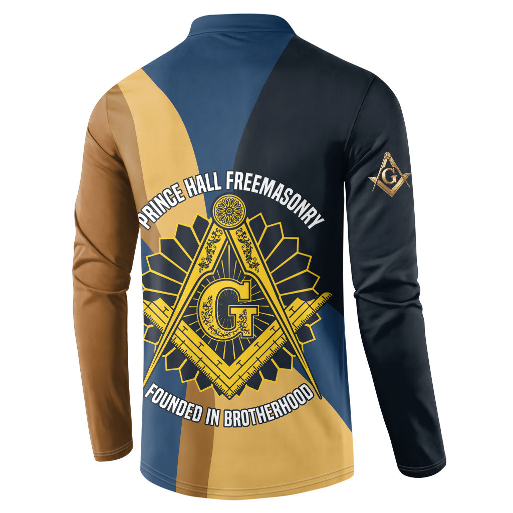 Prince Hall Freemasonry Button Sweatshirt Square and Compasses Gold Blue Geometric