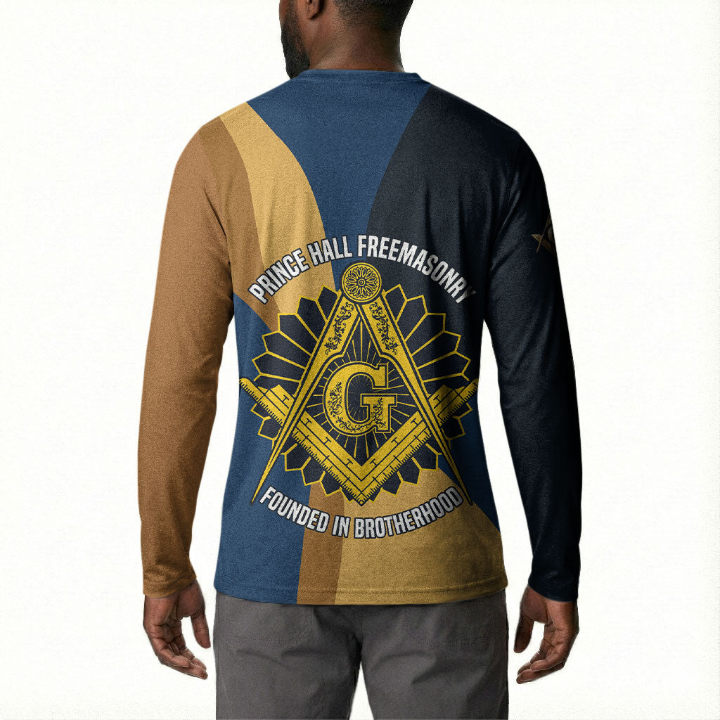 Prince Hall Freemasonry Button Sweatshirt Square and Compasses Gold Blue Geometric