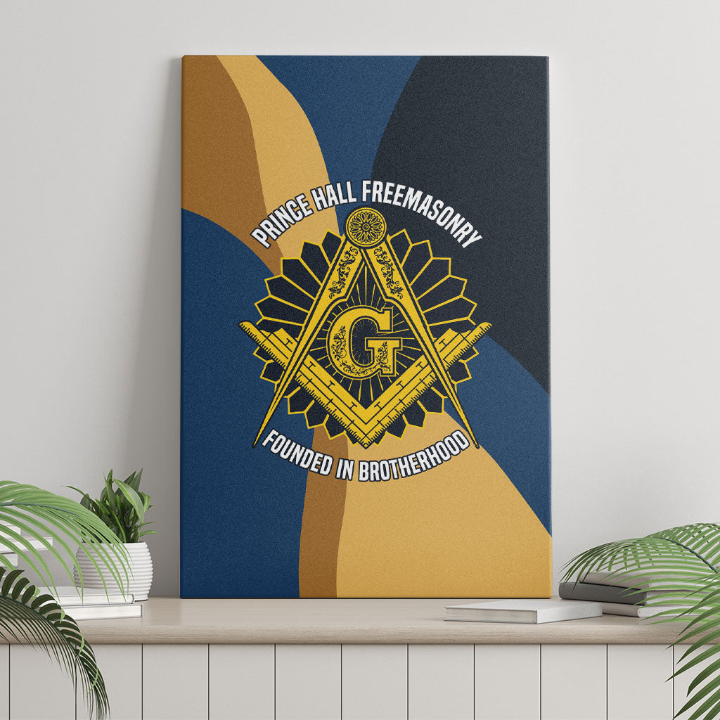 Prince Hall Freemasonry Canvas Wall Art Square and Compasses Gold Blue Geometric