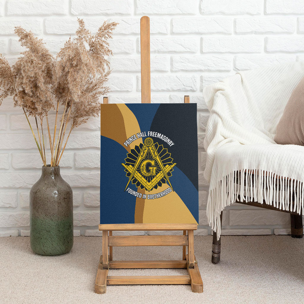 Prince Hall Freemasonry Canvas Wall Art Square and Compasses Gold Blue Geometric