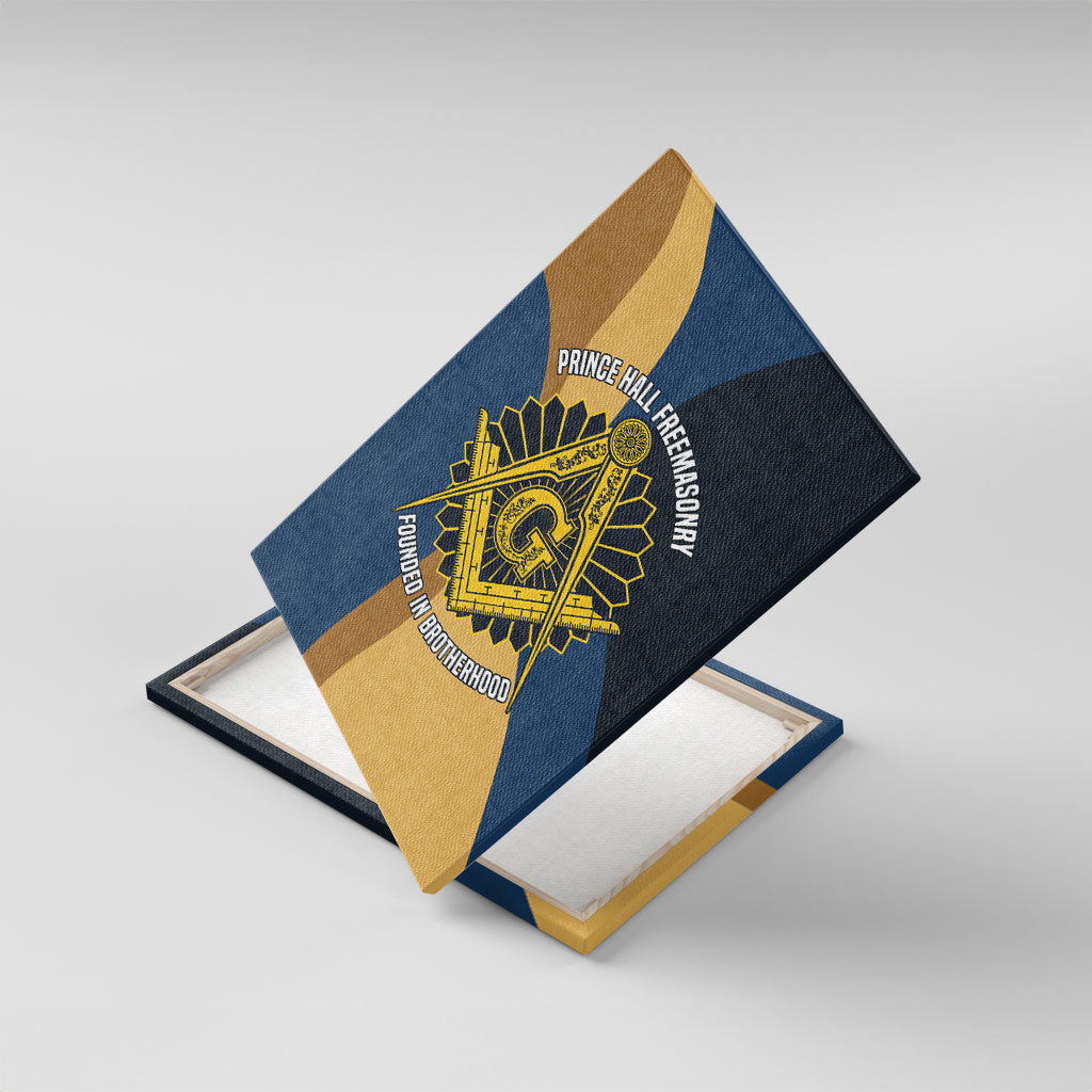 Prince Hall Freemasonry Canvas Wall Art Square and Compasses Gold Blue Geometric
