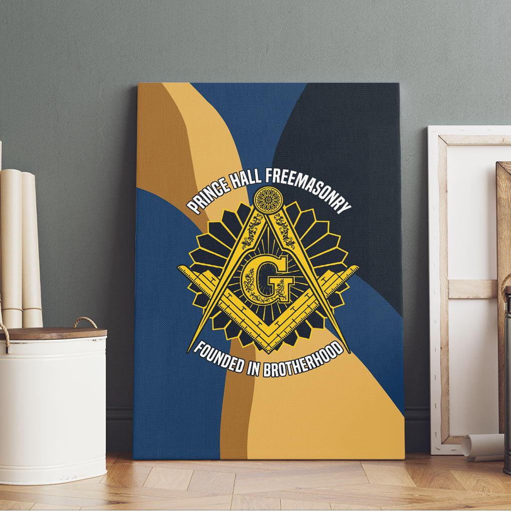 Prince Hall Freemasonry Canvas Wall Art Square and Compasses Gold Blue Geometric