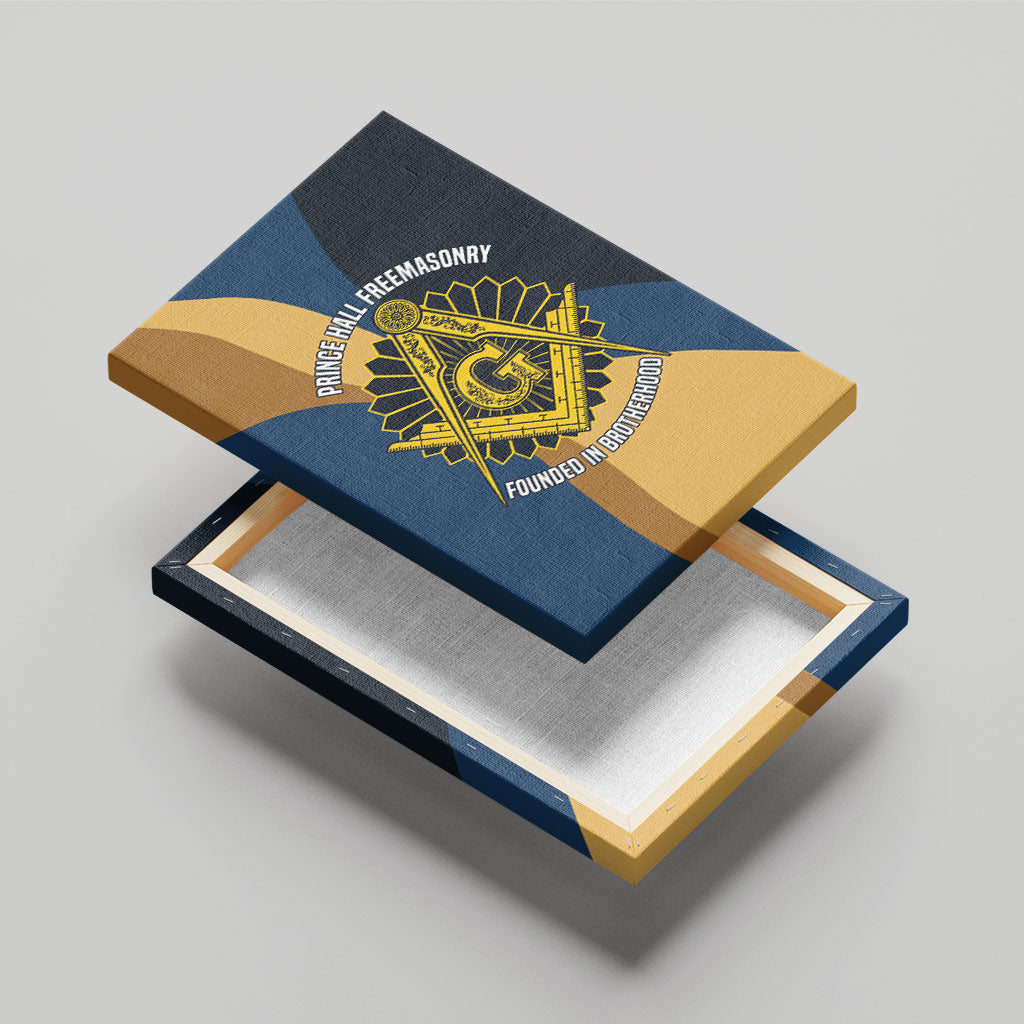 Prince Hall Freemasonry Canvas Wall Art Square and Compasses Gold Blue Geometric