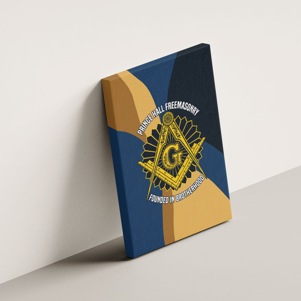 Prince Hall Freemasonry Canvas Wall Art Square and Compasses Gold Blue Geometric