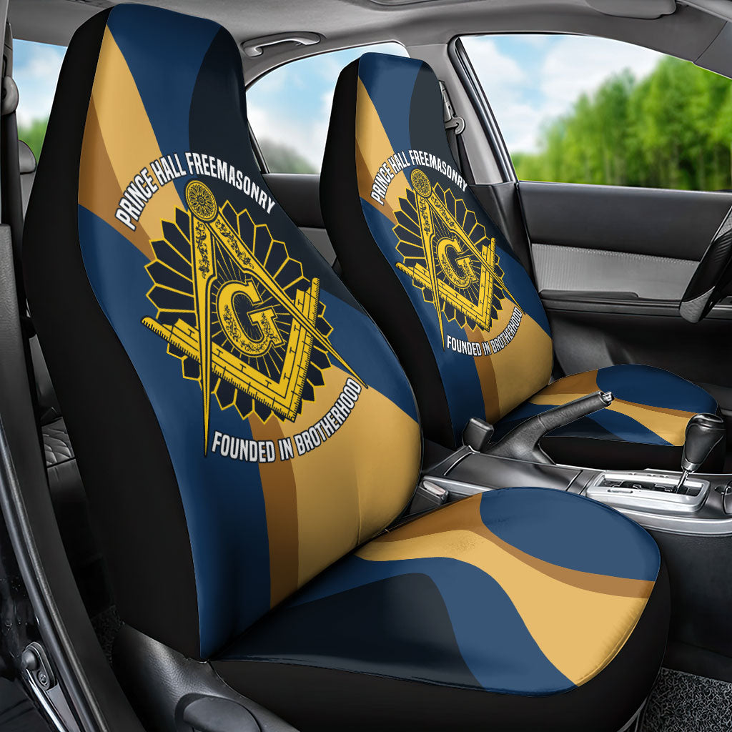 Prince Hall Freemasonry Car Seat Cover Square and Compasses Gold Blue Geometric