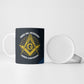Prince Hall Freemasonry Ceramic Mug Square and Compasses Gold Blue Geometric