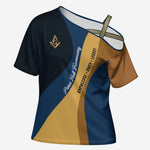 Prince Hall Freemasonry Cross Shoulder Shirt Square and Compasses Gold Blue Geometric