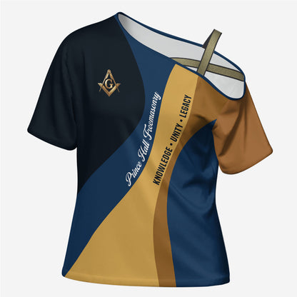 Prince Hall Freemasonry Cross Shoulder Shirt Square and Compasses Gold Blue Geometric