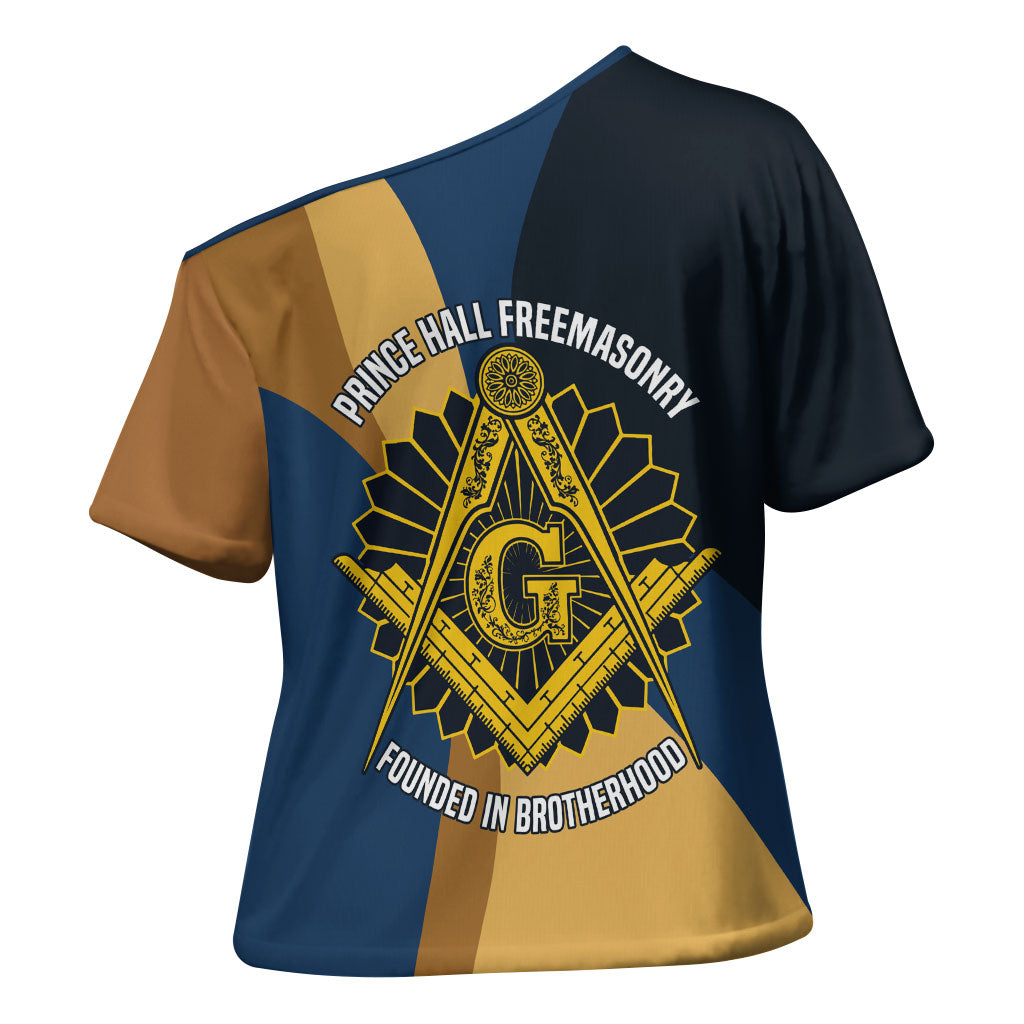 Prince Hall Freemasonry Cross Shoulder Shirt Square and Compasses Gold Blue Geometric
