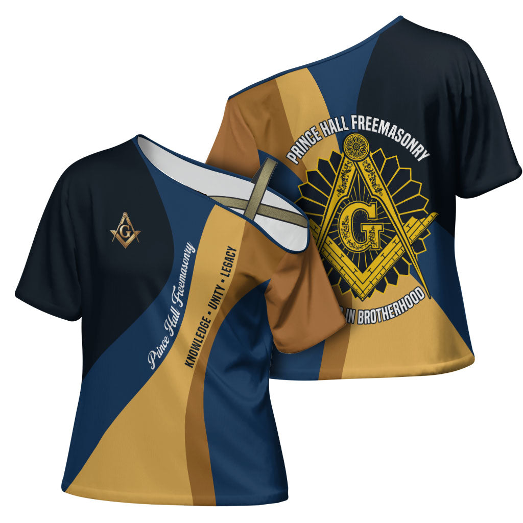 Prince Hall Freemasonry Cross Shoulder Shirt Square and Compasses Gold Blue Geometric