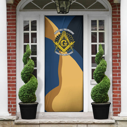 Prince Hall Freemasonry Door Cover Square and Compasses Gold Blue Geometric