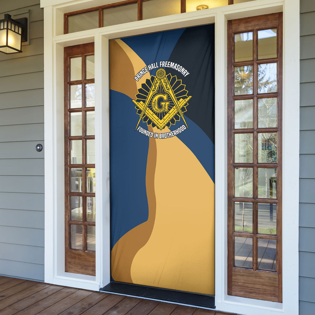 Prince Hall Freemasonry Door Cover Square and Compasses Gold Blue Geometric