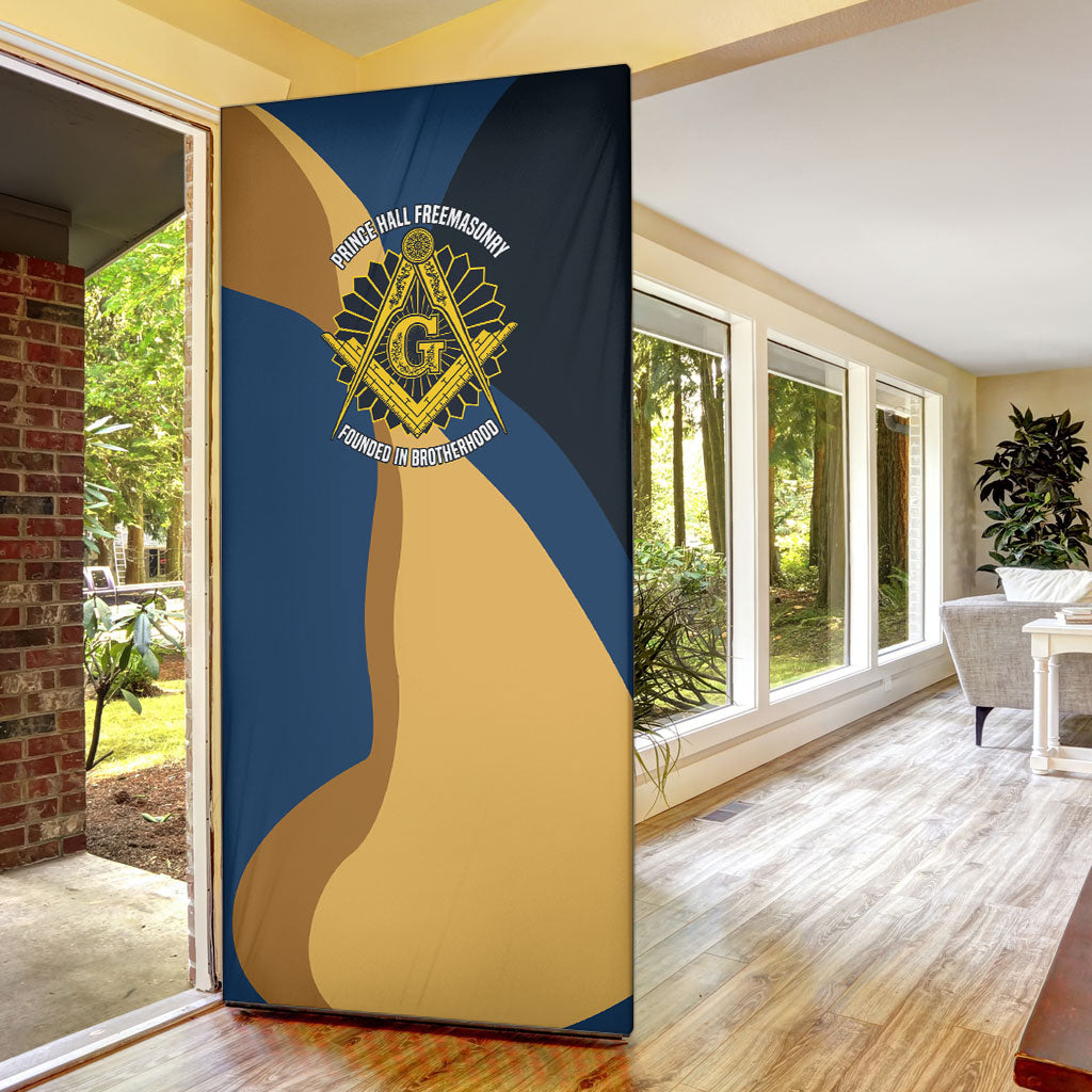 Prince Hall Freemasonry Door Cover Square and Compasses Gold Blue Geometric