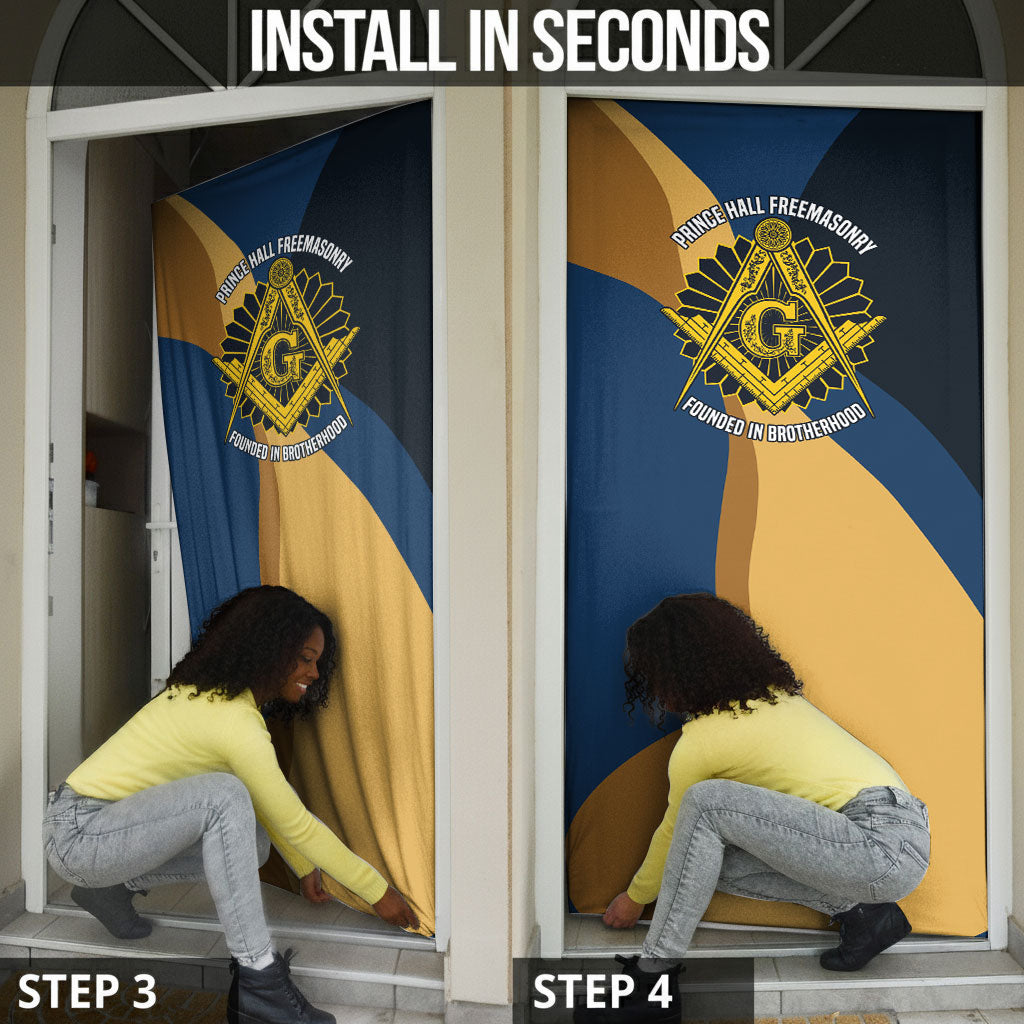 Prince Hall Freemasonry Door Cover Square and Compasses Gold Blue Geometric