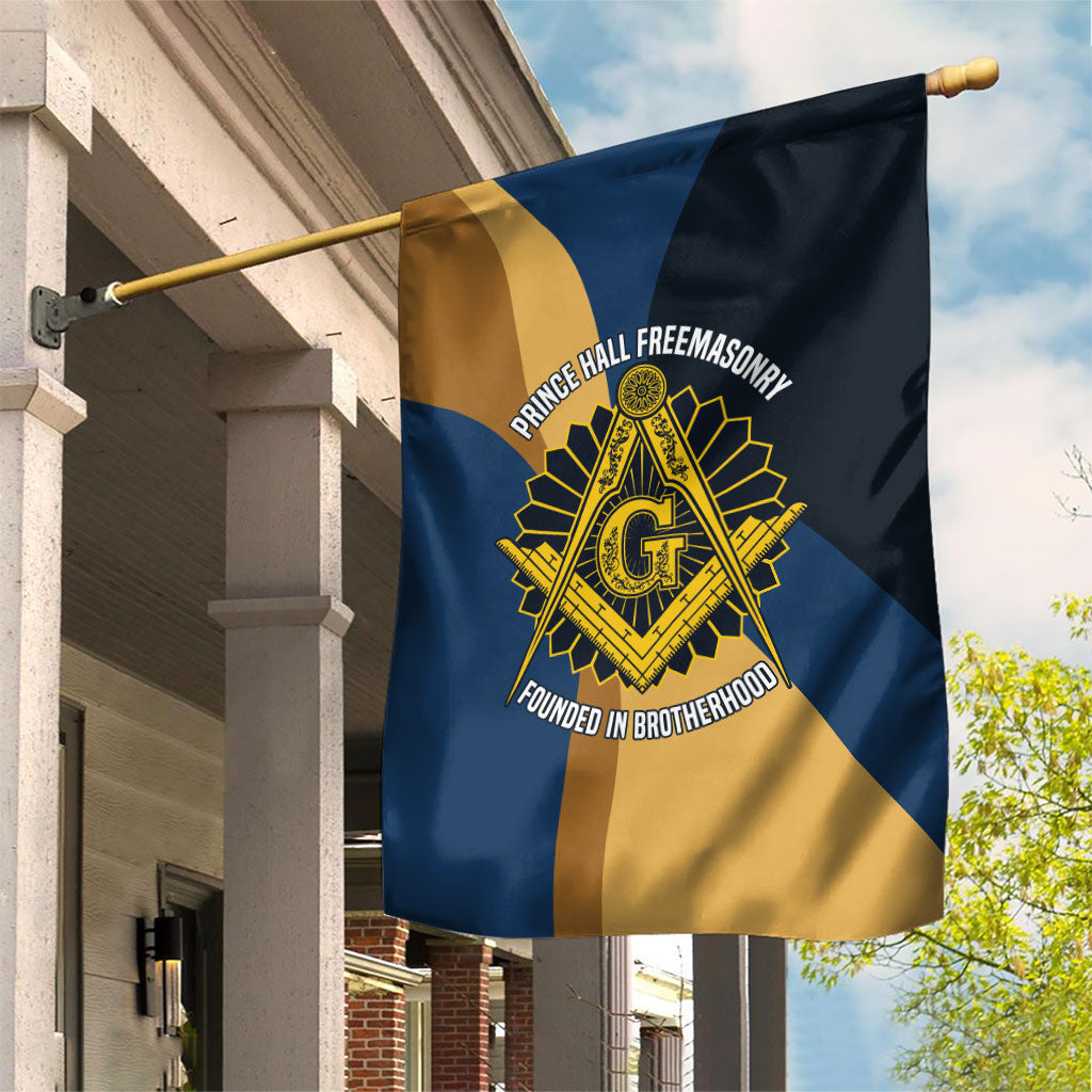 Prince Hall Freemasonry Garden Flag Square and Compasses Gold Blue Geometric