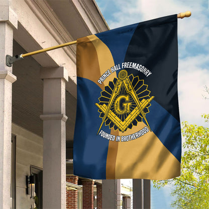 Prince Hall Freemasonry Garden Flag Square and Compasses Gold Blue Geometric