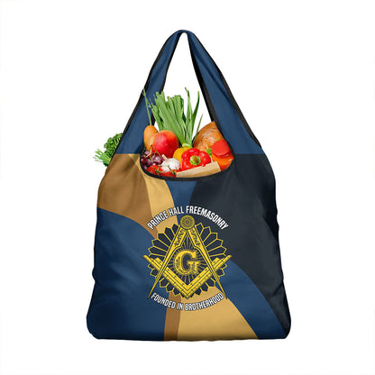Prince Hall Freemasonry Grocery Bag Square and Compasses Gold Blue Geometric