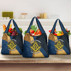 Prince Hall Freemasonry Grocery Bag Square and Compasses Gold Blue Geometric