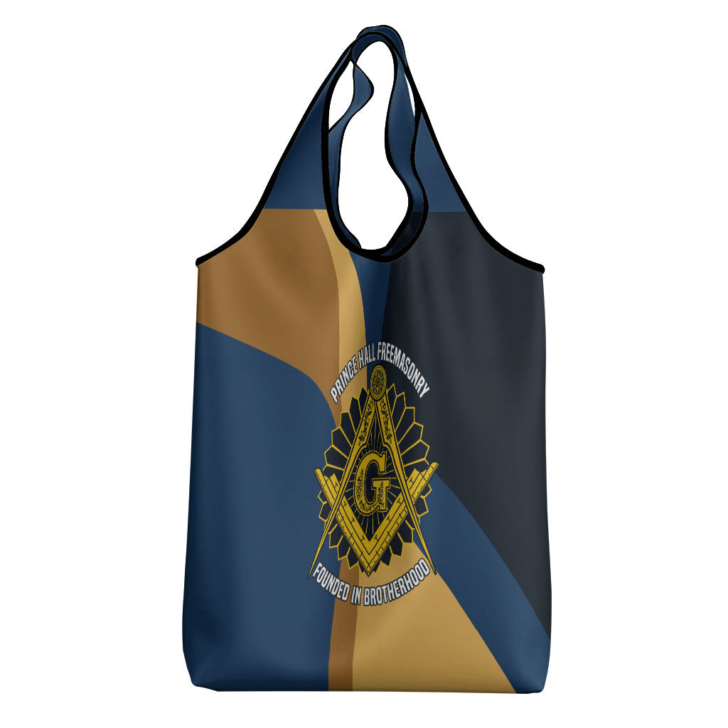 Prince Hall Freemasonry Grocery Bag Square and Compasses Gold Blue Geometric