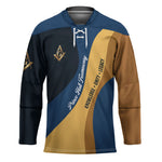 Prince Hall Freemasonry Hockey Jersey Square and Compasses Gold Blue Geometric
