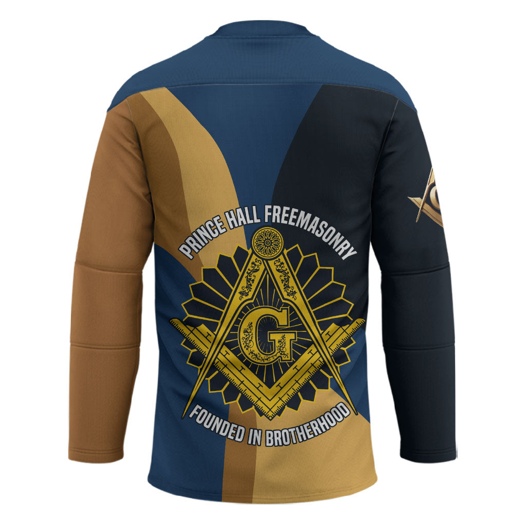 Prince Hall Freemasonry Hockey Jersey Square and Compasses Gold Blue Geometric