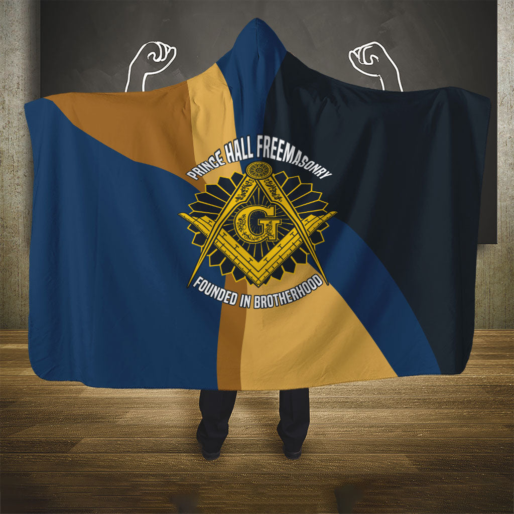 Prince Hall Freemasonry Hooded Blanket Square and Compasses Gold Blue Geometric