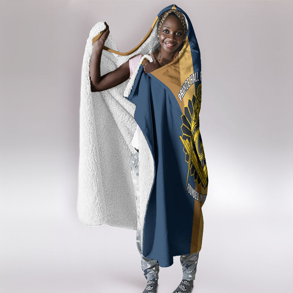 Prince Hall Freemasonry Hooded Blanket Square and Compasses Gold Blue Geometric