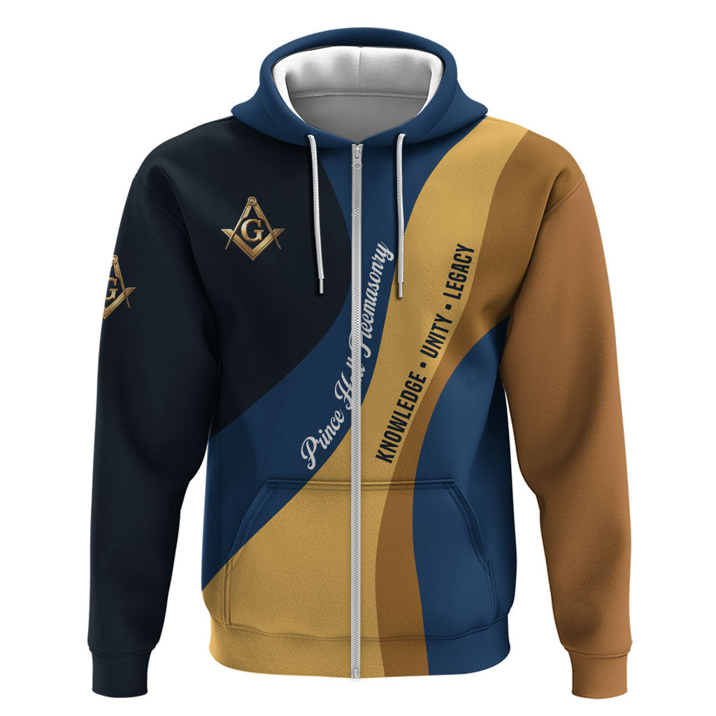 Prince Hall Freemasonry Hoodie Square and Compasses Gold Blue Geometric