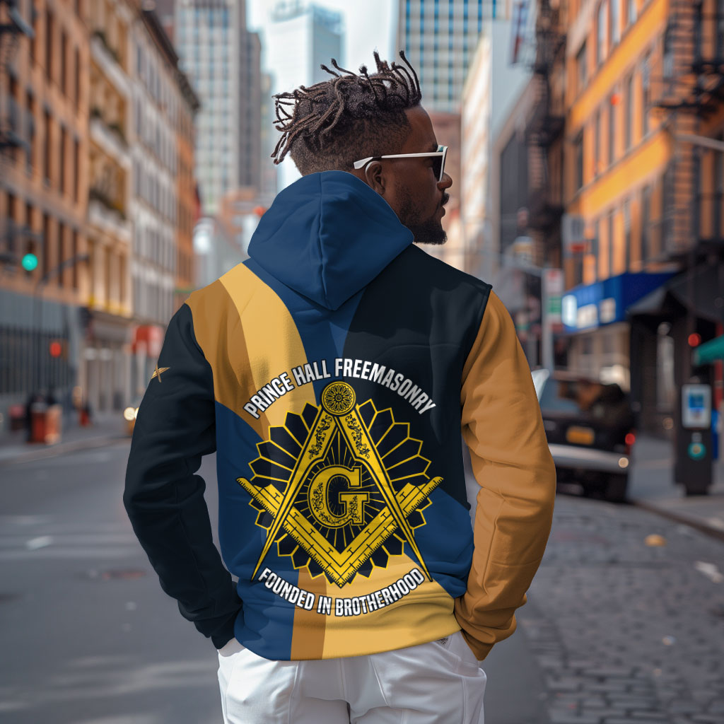 Prince Hall Freemasonry Hoodie Square and Compasses Gold Blue Geometric