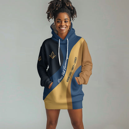Prince Hall Freemasonry Hoodie Dress Square and Compasses Gold Blue Geometric