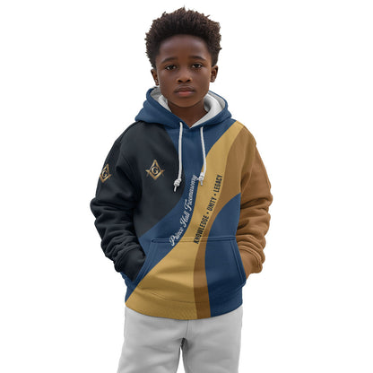 Prince Hall Freemasonry Kid Hoodie Square and Compasses Gold Blue Geometric