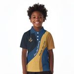 Prince Hall Freemasonry Kid Polo Shirt Square and Compasses Gold Blue Geometric
