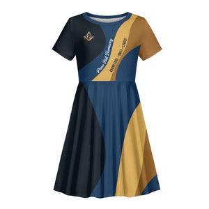 Prince Hall Freemasonry Kid Short Sleeve Dress Square and Compasses Gold Blue Geometric
